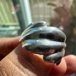 Vintage Sterling Silver Scalloped Modernist Abstract Ring  Size 8